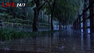 24/7 best rain sounds for insomnia and good sleep, ASMR relaxing heavy rain white noise, lullaby