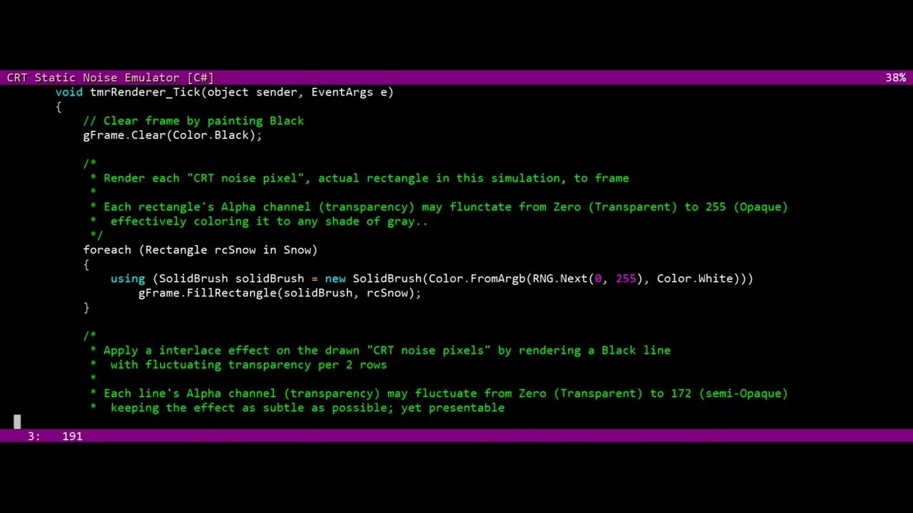 CRT Static Noise Simulator in C# .NET WinForms (GDI+)