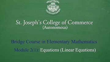 Elementary Mathematics: Module 2(1) -  Linear equations
