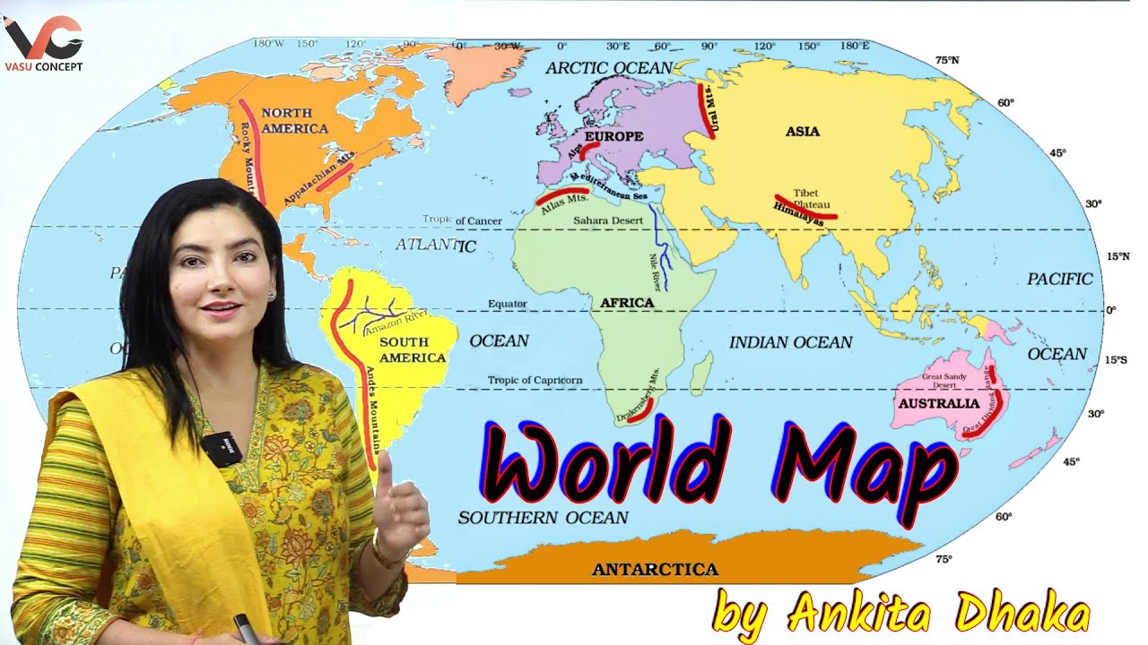World Map: Basics Of World Map In Detail Continents Oceans Globe Latitude  Longitude By Ankita Dhaka - Youtube