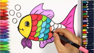 วิธีการวาดและระบายสีปลา | ระบายสีเด็ก HD | การวาดภาพและระบายสี - How to Color and Draw Fish