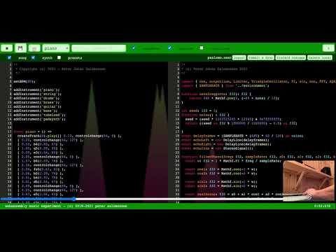 Piano synthesized using WaveGuide physical modeling in Assemblyscript