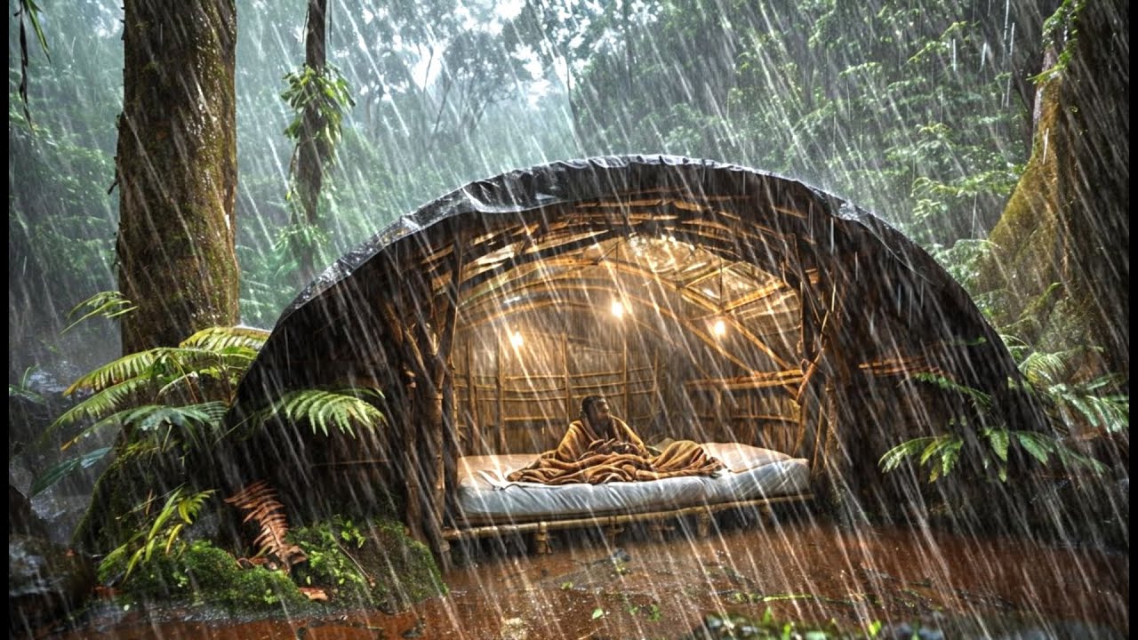 Camping in heavy rain and thunderstorms // Struggling to build a ...