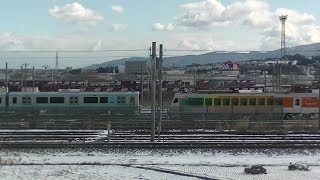 【新幹線の車窓から】　東北新幹線　はやぶさ18号　八戸駅到着直前の風景　青い森鉄道の車両基地