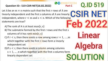 CSIR NET FEB 2022 Linear Algebra Solution | Csir Net Feb 2022 Mathematics Solution | Q.ID 519