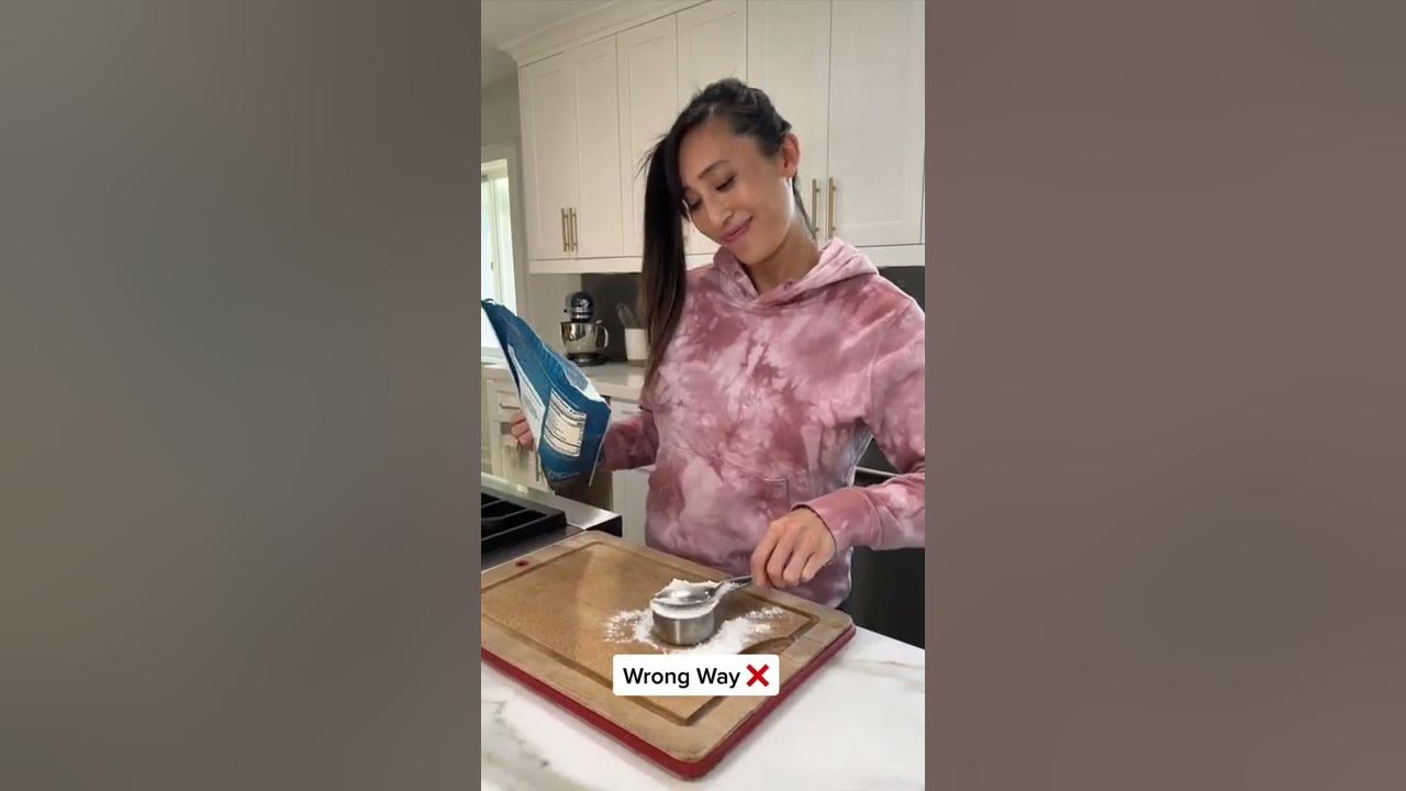 Use the ‘dip and sweep’ method to measure flour. Don't be like the