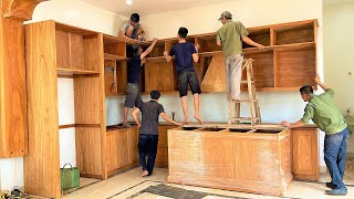 Full Process of Woodworking Building Red Lumber L-shaped Curved Kitchen Cabinets // Carpentry Skills