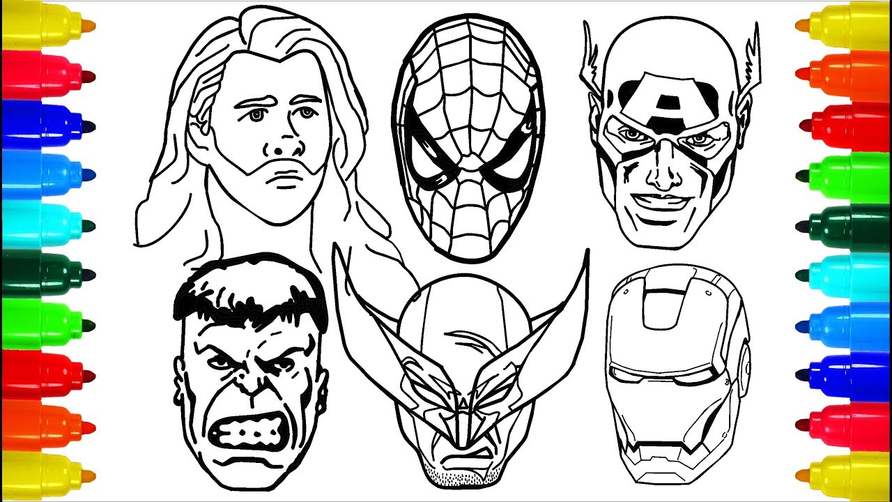 Download Spiderman Iron Man Wolverine Thor Coloring Pages | Colouring Pages for Kids with Colored Markers ...