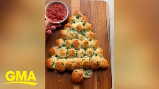 Watch these simple steps to make pull-apart string cheese Christmas tree bread l GMA