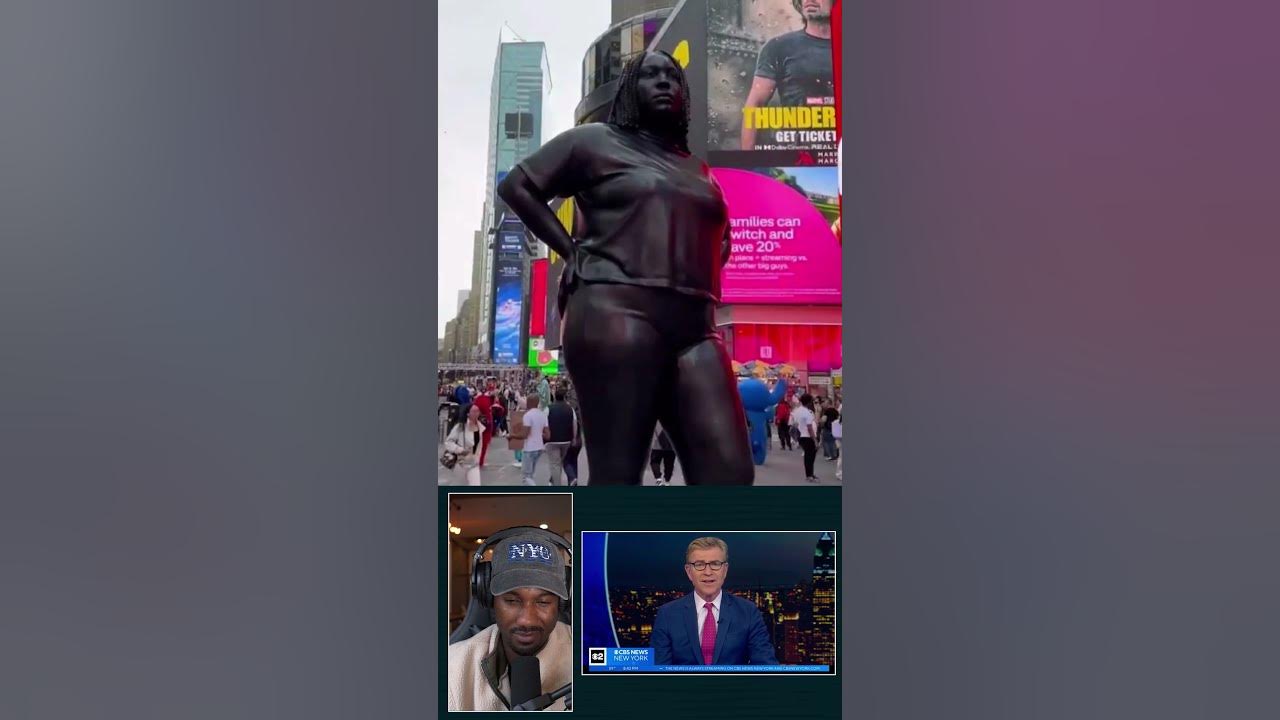 Big back black woman statue placed in times square nyc wokevirus