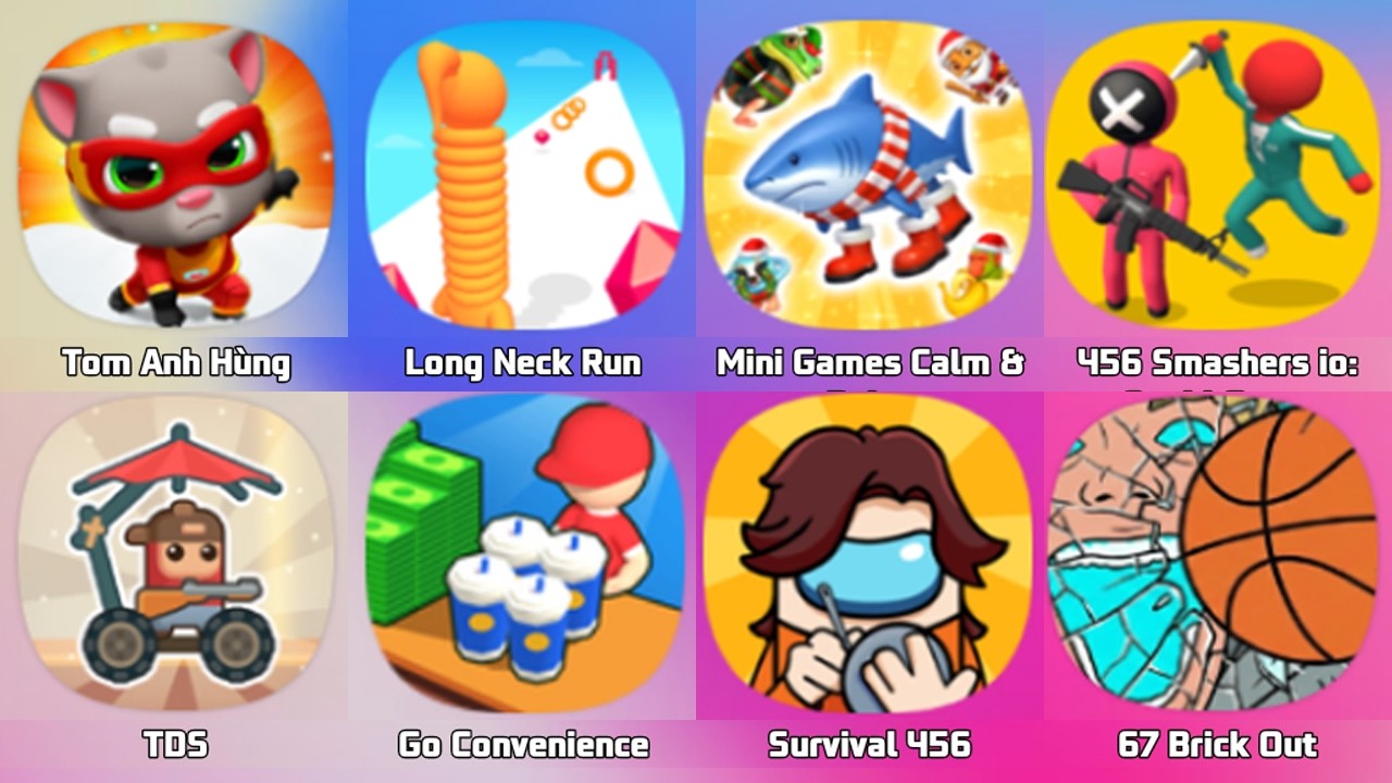 Talking Tom, Hero Dash Run, Long Neck Run, Tower Destiny Survive, Superhero Run, Tom Hero