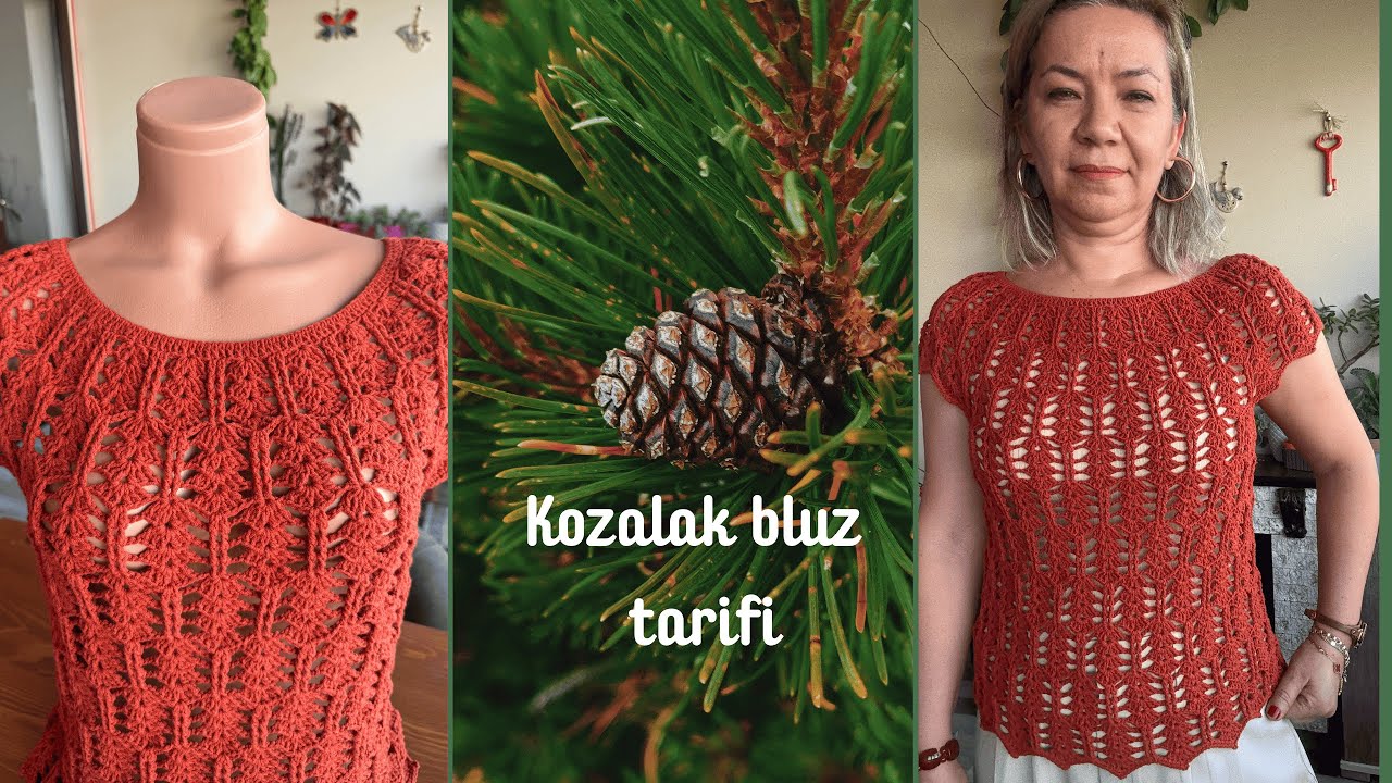 Kozalak bluzum.. tığ işi örgü bluz tarifi❤️