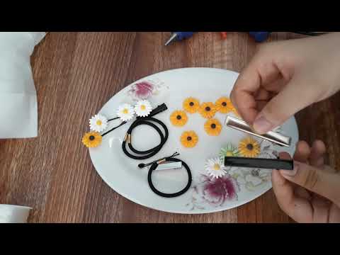 Hướng dẫn làm kẹp tóc và cột tóc hoa cúc siêu dễ