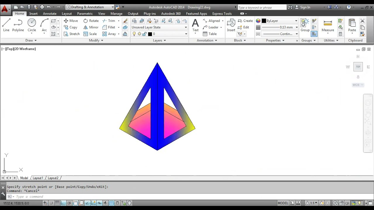 شرح طريقة رسم انفراد الهرم الرباعي