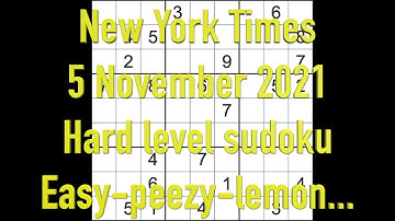 Sudoku solution – New York Times sudoku 5 November 2021 Hard level easy peezy