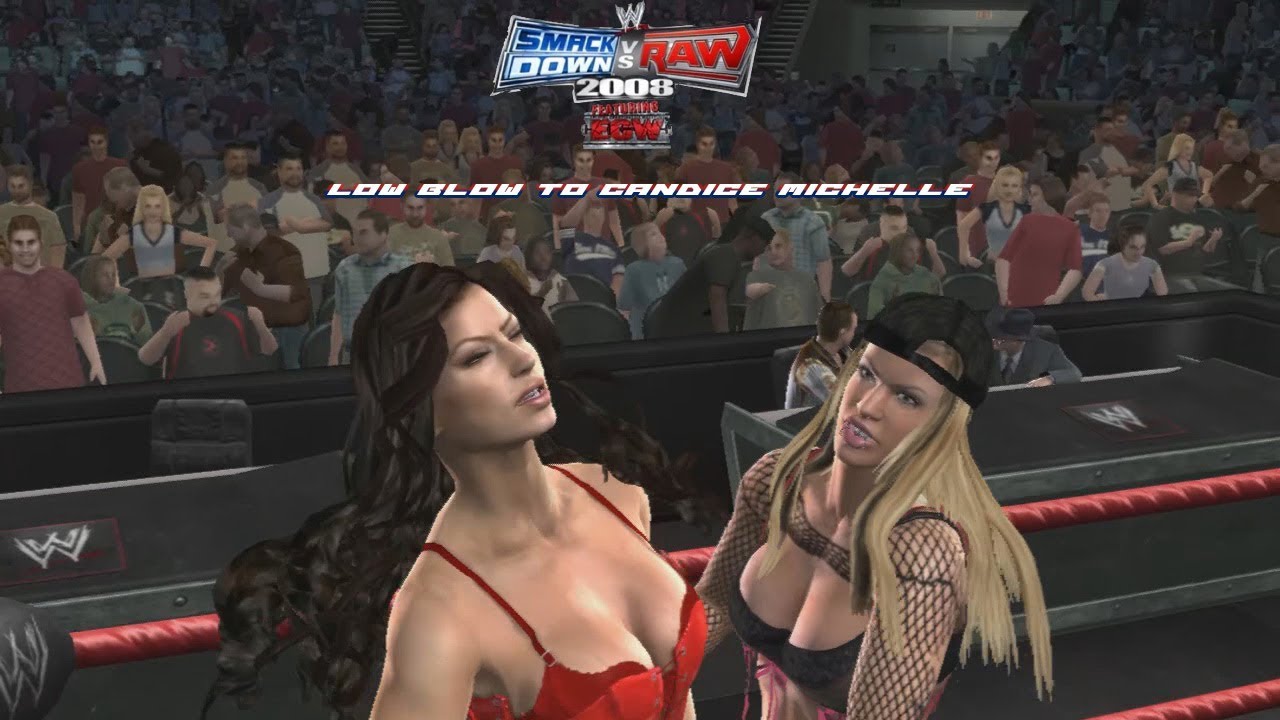 Smackdown vs Raw 2008 | All Divas Low Blow To Candice Michelle