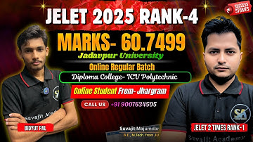 JELET 2025 Exam Rank 4 Marks 60.7499 | Bidyut Pal Offline Batch Student | Jelet Rank Success Story