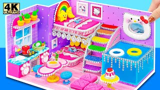 Building Purple Hello Kitty House with Rainbow Bunk Bed, Slime Swimming Pool ❤️ DIY Miniature House