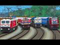 TRAINS HEAVY TRAFFIC IN RAILWAY STATION BUMPY RAILROAD 