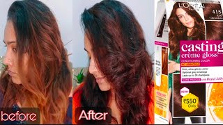 CHANGED MY HAIR COLOR AT HOME/REVIEW OF LOREAL CREAM GLOSS HAIR ICED  CHOCOLATE/BWF - YouTube