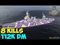 World of WarShips | Texas | 8 KILLS | 112K Damage - Replay Gameplay 4K 60 fps