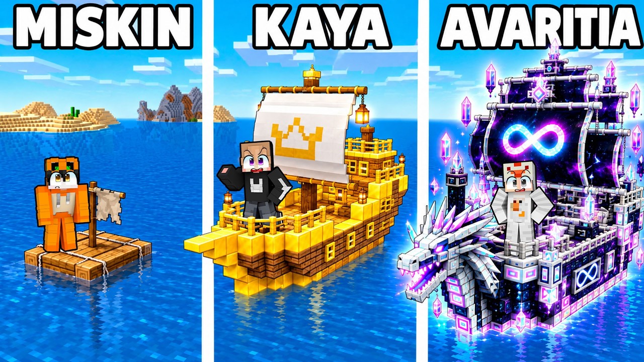 KITA MEMBUAT KAPAL TEMPUR MISKIN VS KAYA VS AVARITIA DI MINECRAFT!!