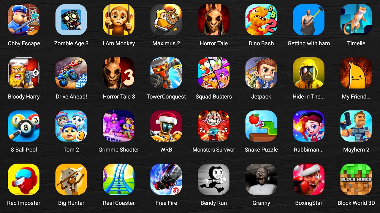 Roblox,Poppy Playtime 4,Scary Stranger3,The carnival of terror,Tank Stars,Granny,Fruit Ninja Classic