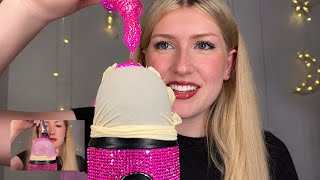 asmr | pink glitter glue on my microphone 🩷✨ ~ latex glove cover ~