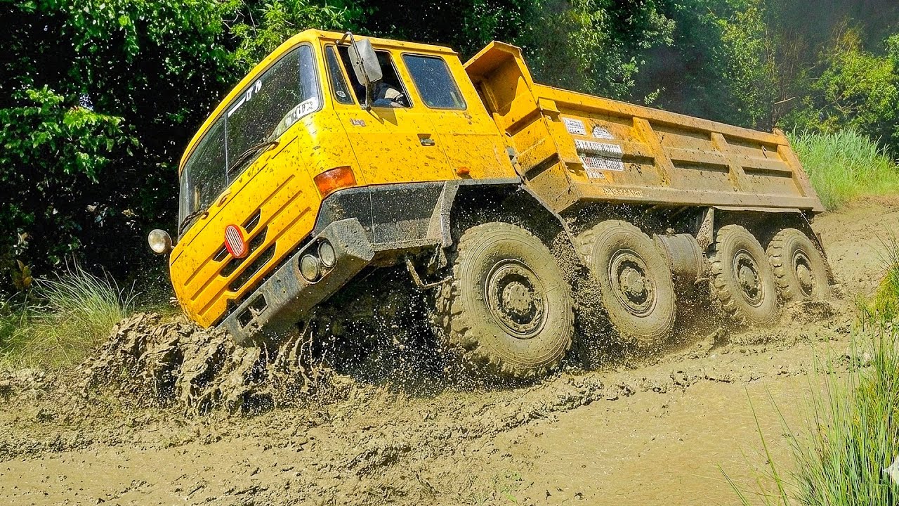 Extreme Off-Road Action: Powerful 8x8 & 6x6 All-Wheel Drive Trucks in Mud & Rocks