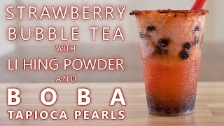 Learn how to make a strawberry bubble tea drink using supply's syrup
with li hing powder and boba tapioca pearls by neptune ice. full r...