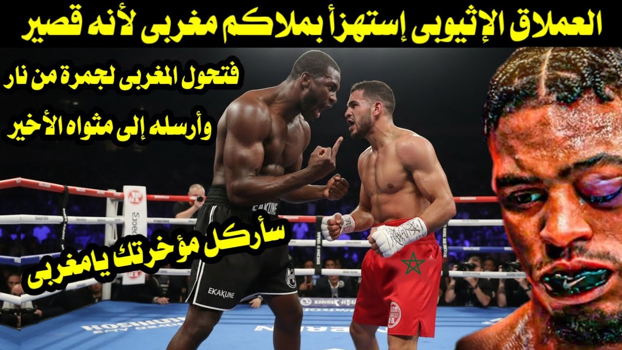 العملاق الإثيوبى إستهزأ بملاكم مغربى لأنه قصير فتحول المغربى لجمرة من نار وأرسله إلى مثواه الأخير 