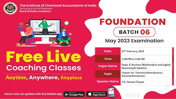 Foundation Paper 3: BM & LRS | Topic: Ch-16 : Theoretical Distributions...| Session 2 | 07 Feb, 2023