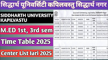 Siddharth University M.ED Exam 2025 | M.ED 1st, 3rd Semester Time Table Out | Center List Jari 2025