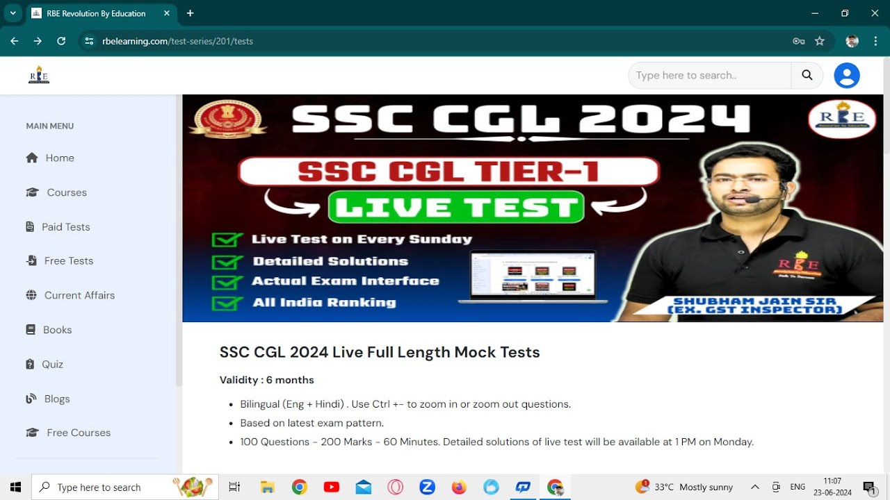 RBE (APP) live mock test | ssc cgl live 2024 |all scc exam - YouTube