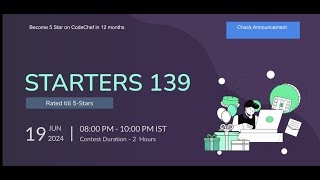 :) CodeChef  Contest - Starters 139 Division 4 (Rated)