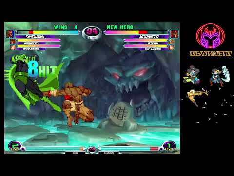 MvC2 Dhalsim 84% OTG to unfly infinite corner carry from psy assist, corner FS juggle reset sequence