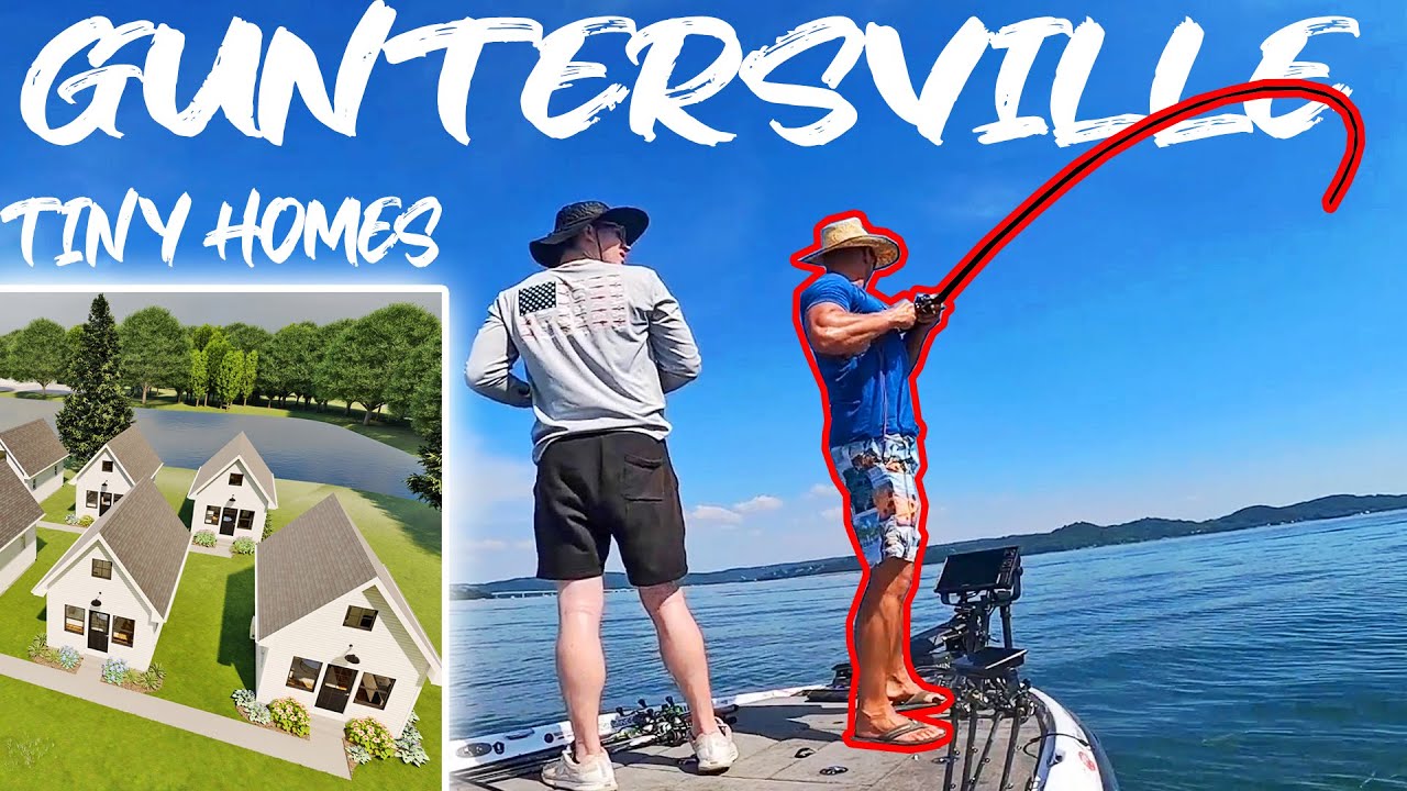 BASS FISHING GUNTERSVILLE + TINY HOMES! SMALLEST HOUSE ON LAKE