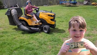 Mowing for money!!!  6Yearold Gardener | Kids and Lawnmower Videos | Lawnmower videos for Children