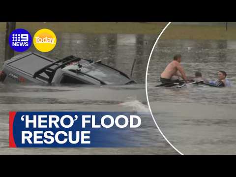 Hero saves man from sinking car in severe floods | 9 News Australia