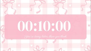 10 Minute Aesthetic Timer 🎀 Pink Bow Countdown | No Music | Cute Study Timer