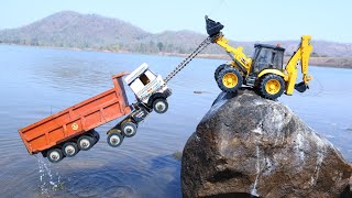 Tata Tipper Truck Accident Biggest River Pulling Out Jcb Machine ? Dumper Truck Accident ? Cs Toy