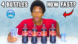 Chugging 4 Bottles of ICED COLD Coke With Mentos In 60 SECONDS
