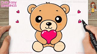How to Draw the Cutest Teddy Bear with a Heart ! Easy Step-by-Step for Kids