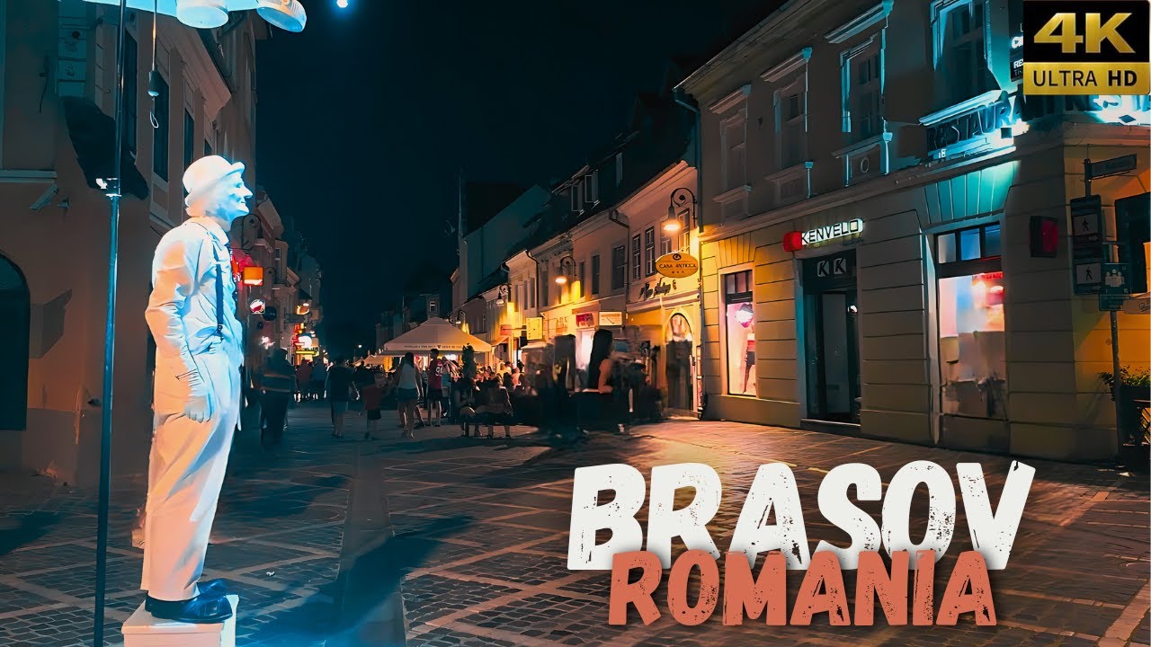 [Romania] Night Walk in Brasov - 4K HDR