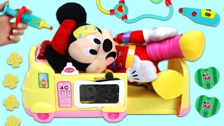 Disney Mickey Mouse Gets Hurt & Visits Toy Ambulance Doctor Checkup & Pop Up Pals Surprises