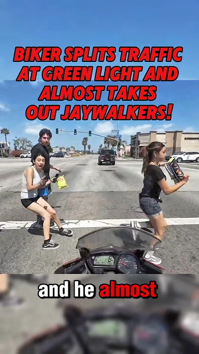 Biker Splits Traffic at Green Light and ALMOST Takes Out Jaywalkers! | @yamahaha4144 #motorcycle