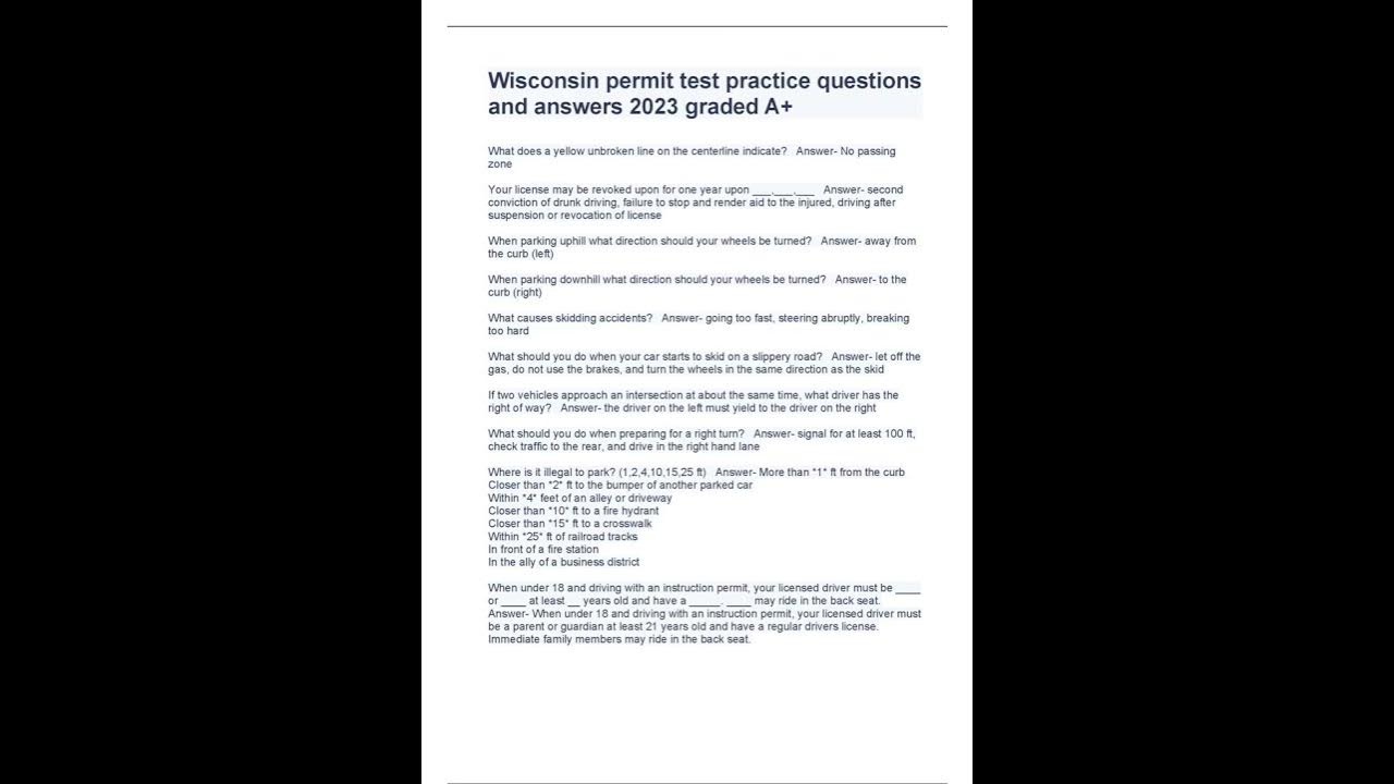 Wisconsin permit test practice questions and answers 2023 graded A+