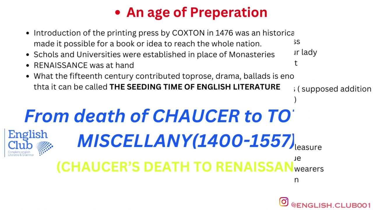 15th century English Literature | Barren Age | Age of Revival | Early Renaissance| Chaucer’s Death