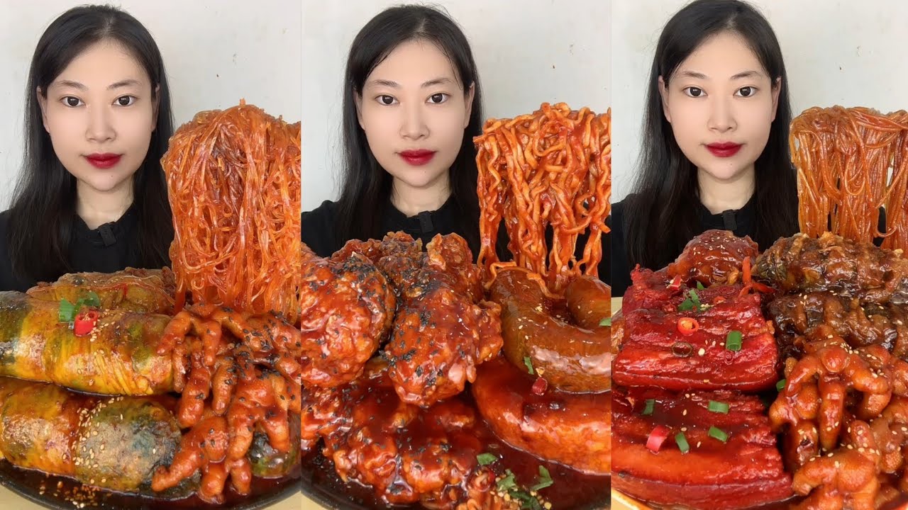 Yummy #11:Eat spicy 🥵🔥 noodles 🍜 braised pork boneless chicken 🍗 feet 