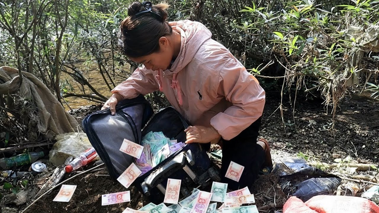 A poor woman was lucky enough to dig up a suitcase full of money on the riverbank